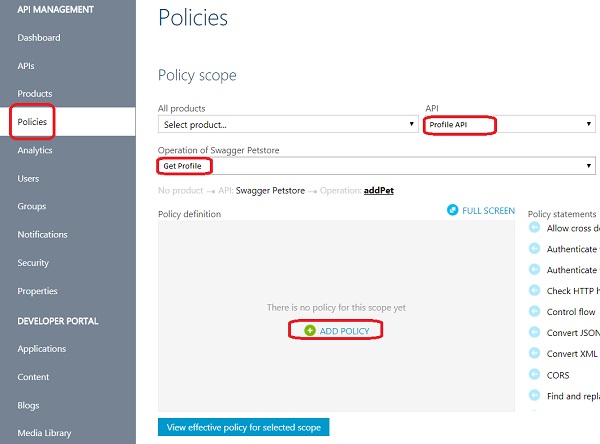 Add Policy to an Azure API Operation 2017