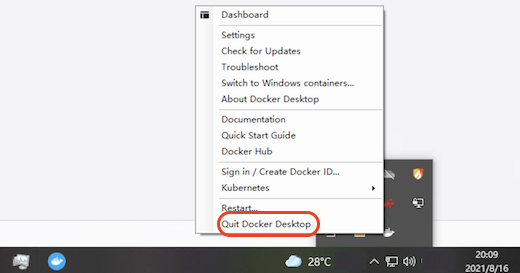 Docker Desktop for Windows: Shutdown