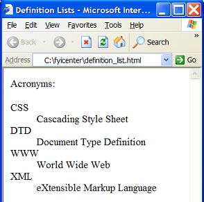 HTML dl Element - Definition Lists