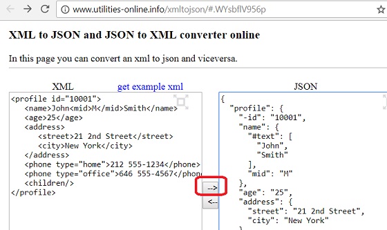 XML to JSON Conversion: utilities-online.info