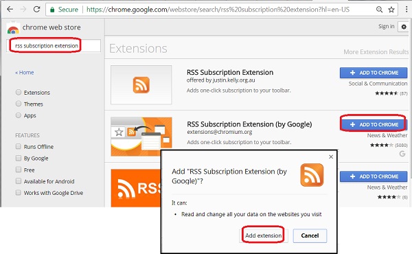 Install RSS Subscription Extension for Chrome